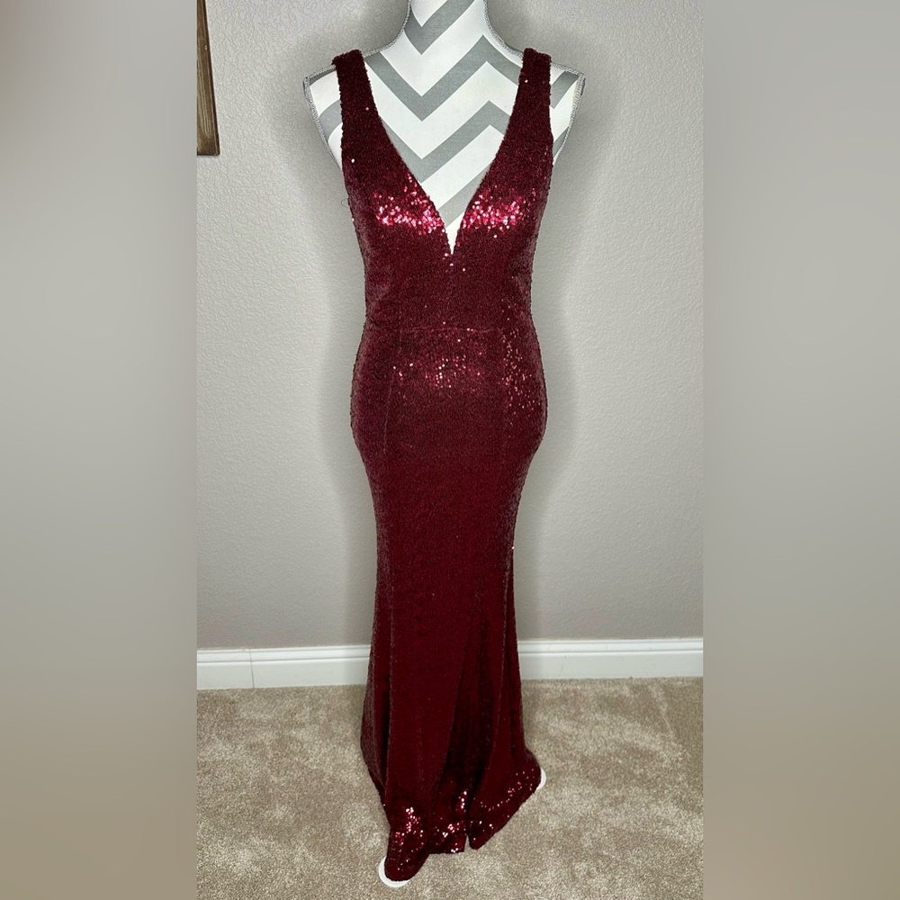 Crystal Doll Deep Red Sequin Maxi Dress